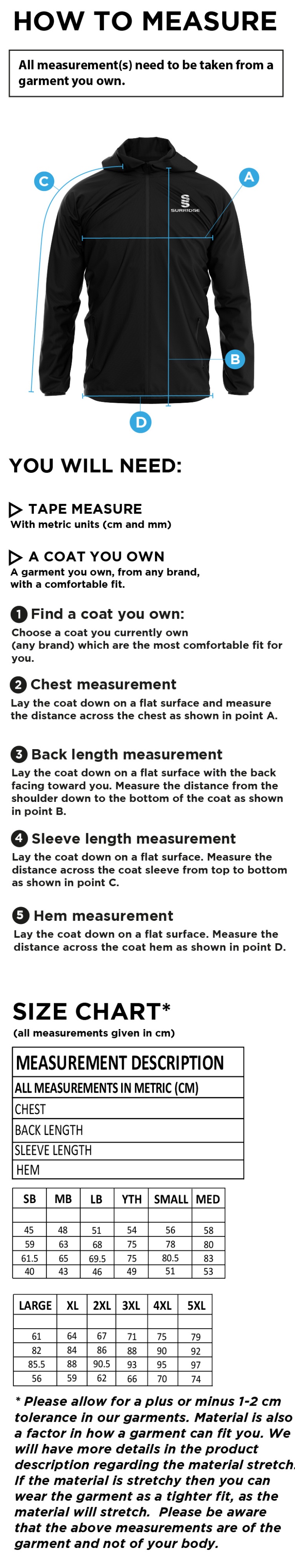 FRYDAYS ACADEMY RED FULL ZIP JACKET - Size Guide