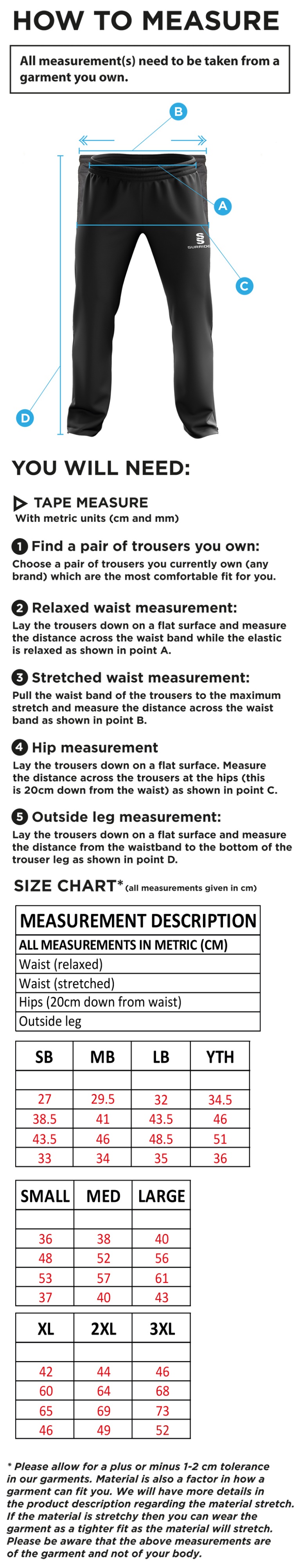 Frydays Academy Ripstop Track Pant - Size Guide