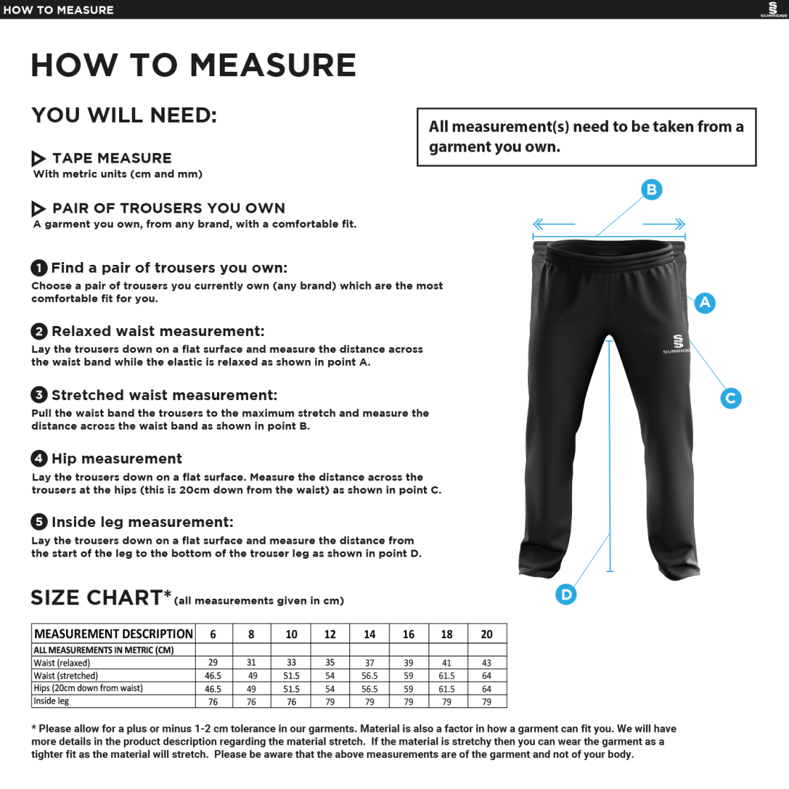 Frydays Academy Womens Ripstop Track Pant - Size Guide