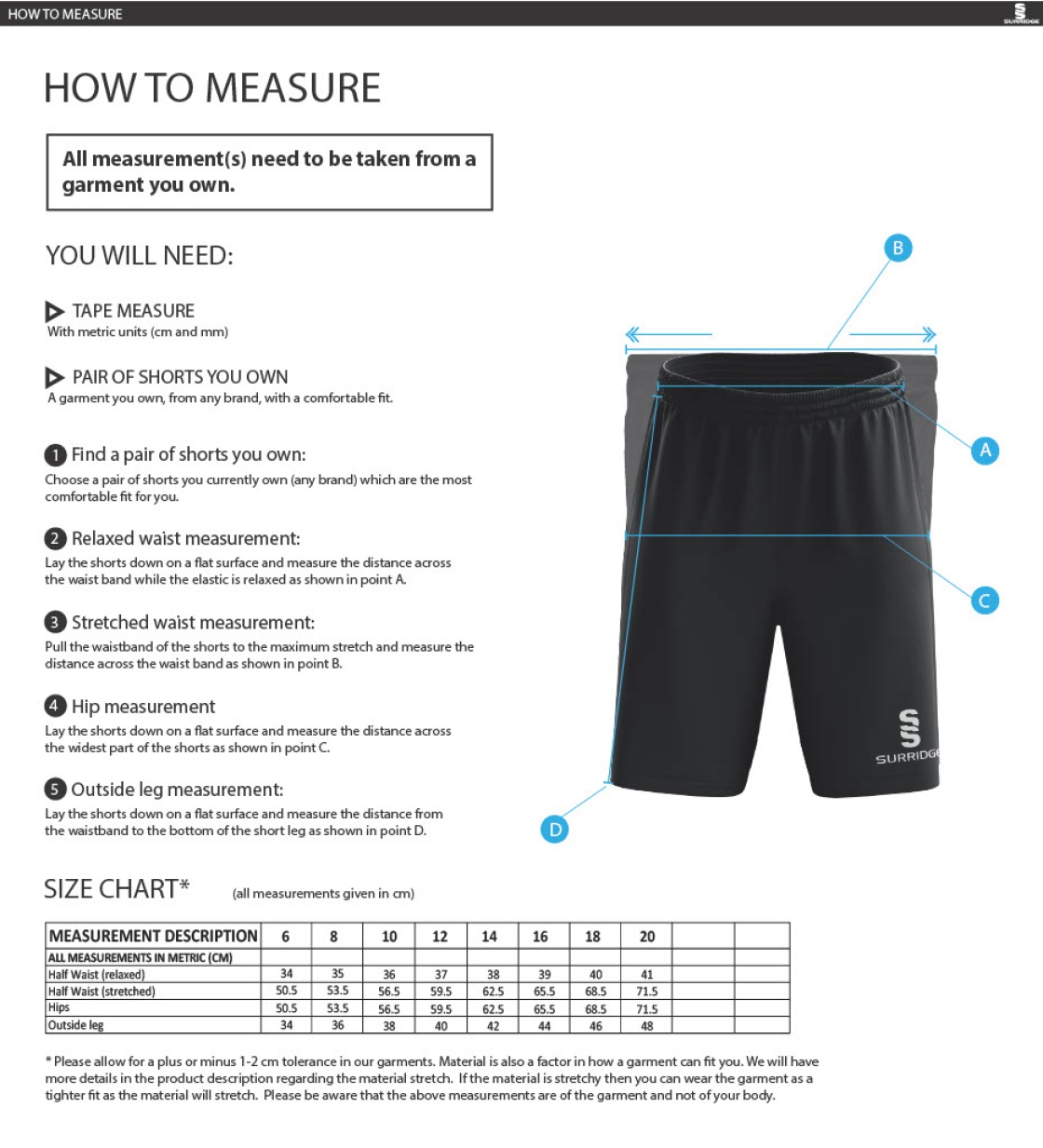 Frydays Academy Womens ripstop Shorts - Size Guide