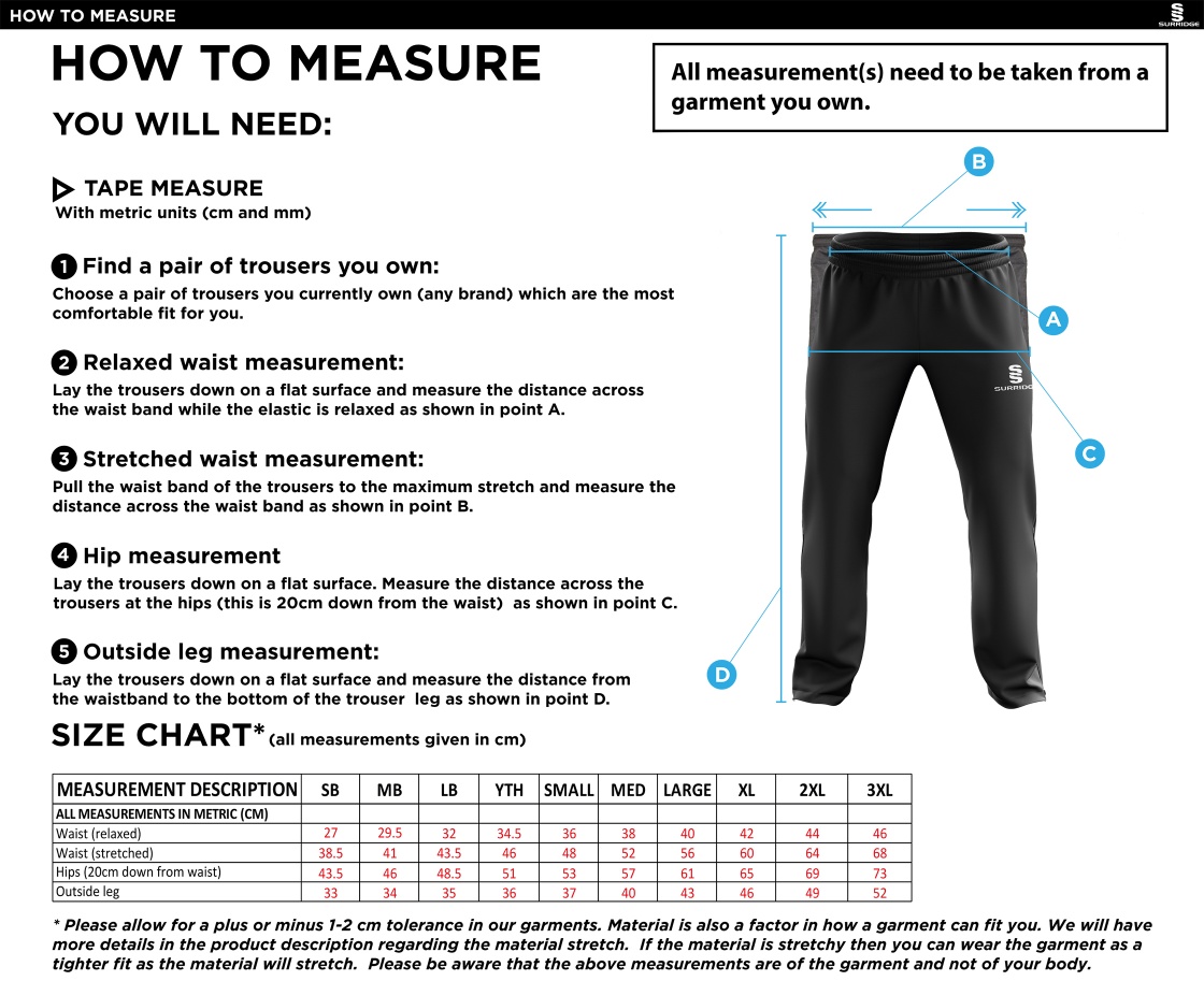 Frydays Academy Ripstop Track Pant - Size Guide