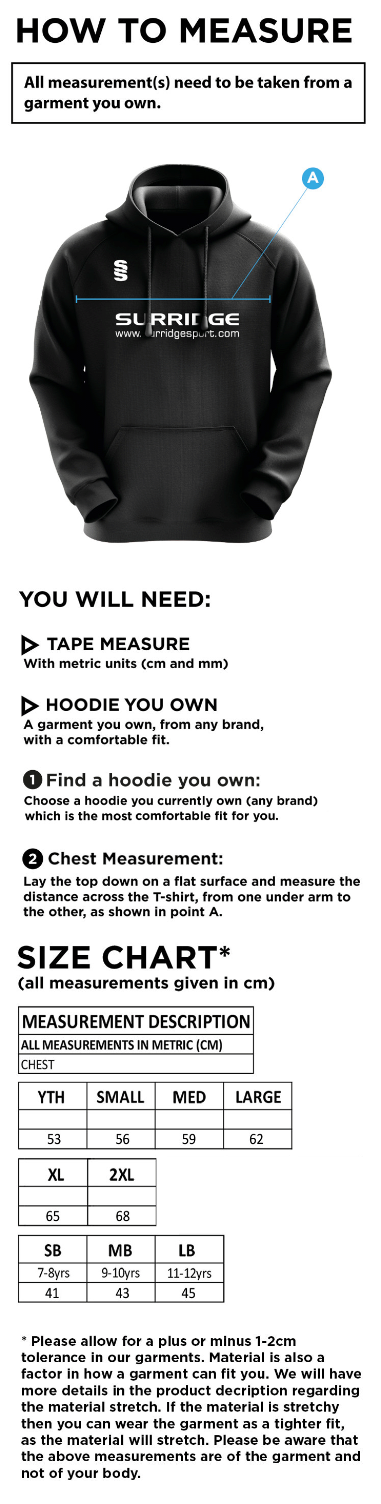 Frydays Academy Blade Hoody - Size Guide